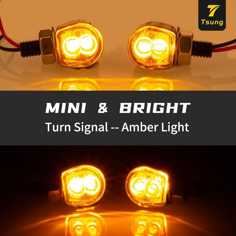 TSUNG Mini Motorcycle Turn Signals Light LED Micro Blinkers for Front/Rear Universal Aftermarket Small Indicator for Cafe Racer Bobber Cruiser Street Bikes (B-Chrome) - Image 4